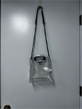 Packed Party Clear Crossbody Tote with Black Trim and Chain Strap
